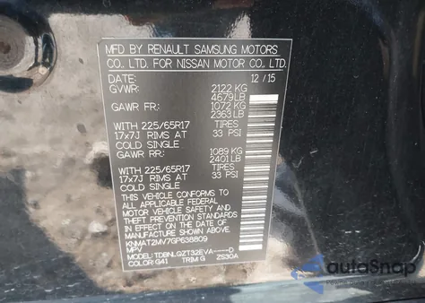 2016 Nissan Rogue Sv from USA, damaged, VIN KNMAT2MV7GP638809